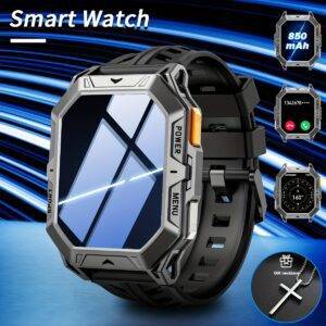 Smart watch men ipx8 high quality 2 13 inch amoled - Jemicool - Color : Black + Necklace