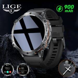 Mens smartwatch 1 73 amoled battery ipx8 – Jemicool– Black silicone strap + necklace