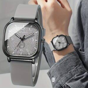 Stylish Mens Square Dial Quartz Watch-  Color : Grey-Jemicool