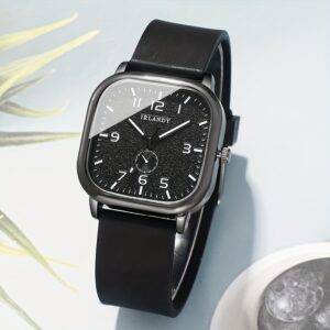 Stylish Mens Square Dial Quartz Watch-  Color : Black-Jemicool